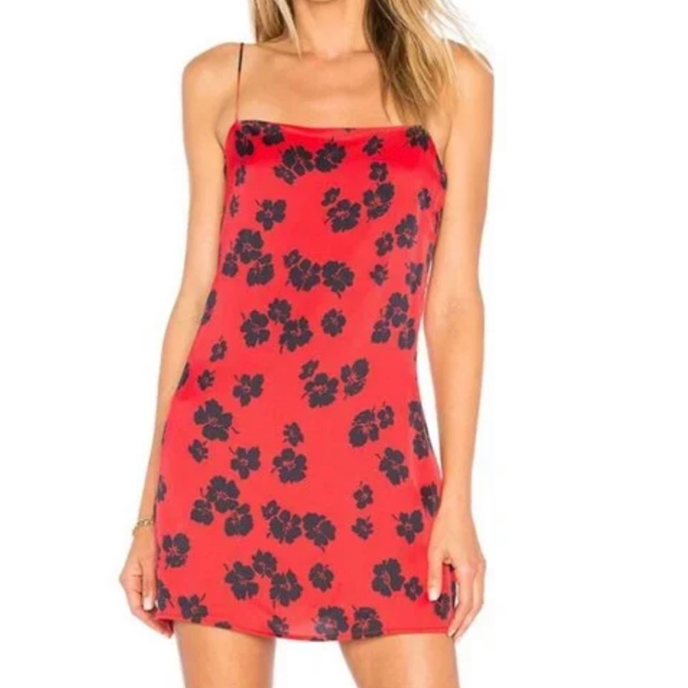Revolve Capulet Red and Navy Floral Slip Dress